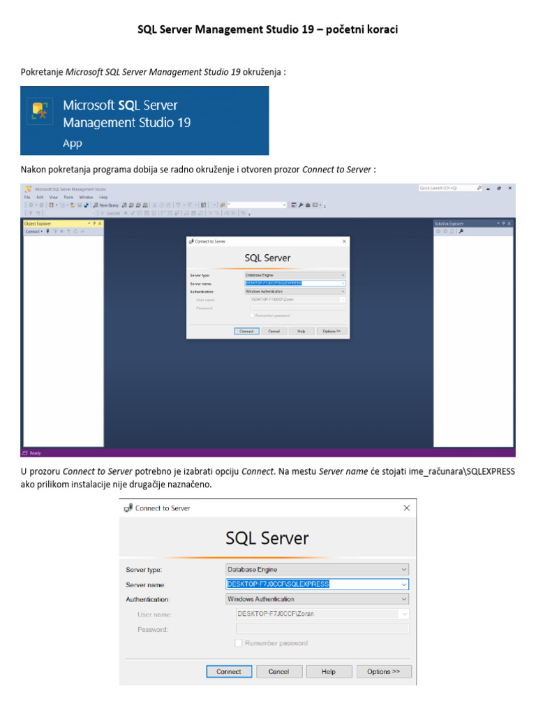 SQL Server Management Studio 19 - Početni Koraci | PDF