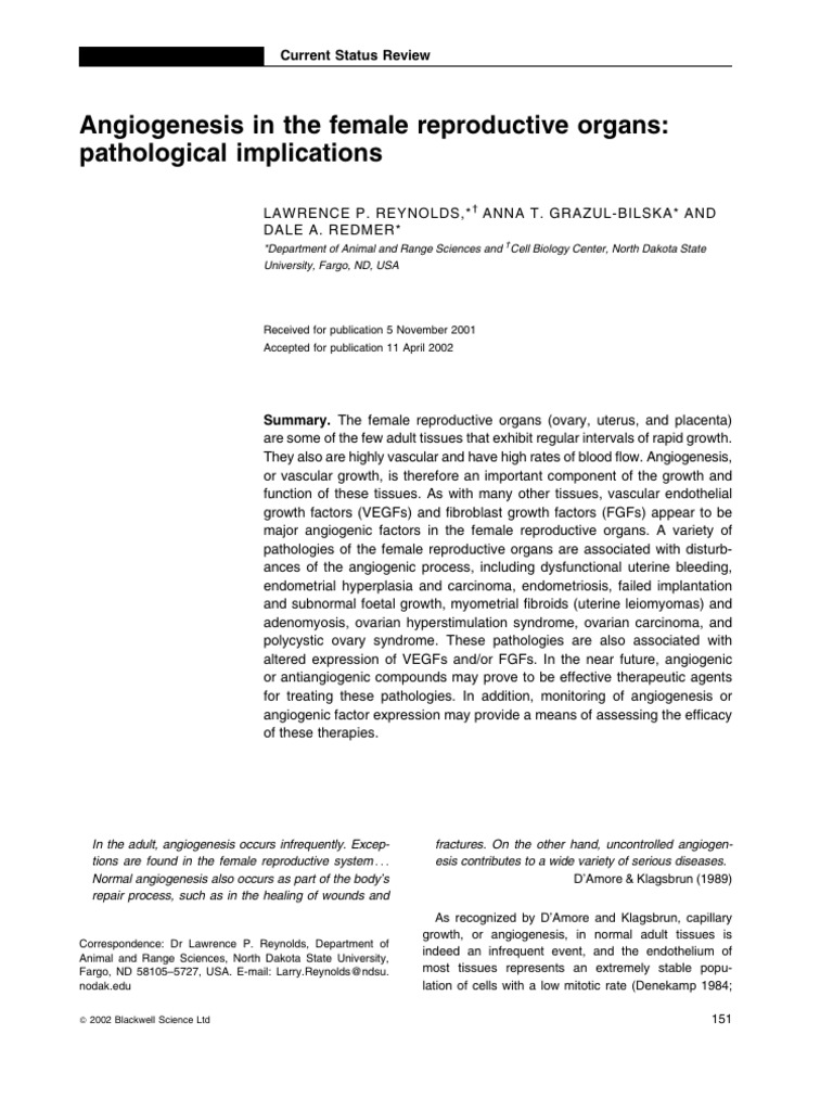 Angiogenesis in the female reproductive organs pathological implication
