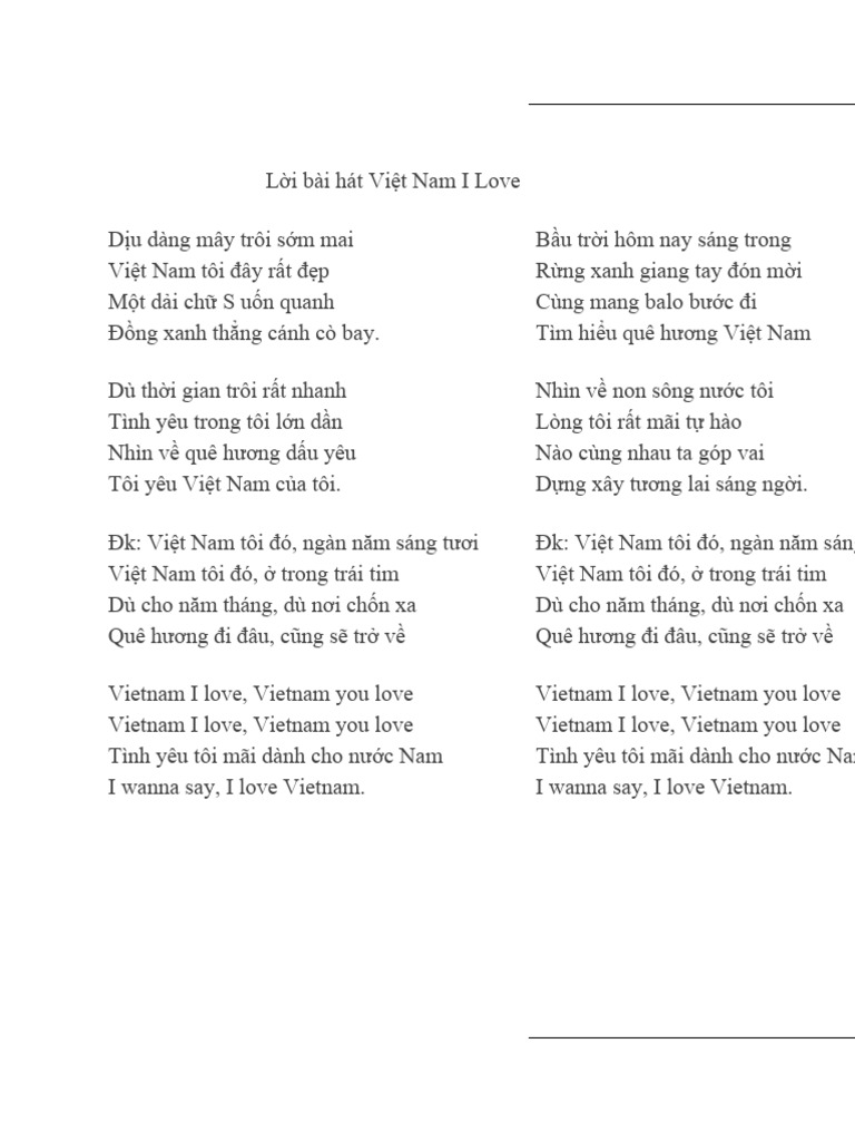 Lời bài hát Việt Nam I Lovee | PDF
