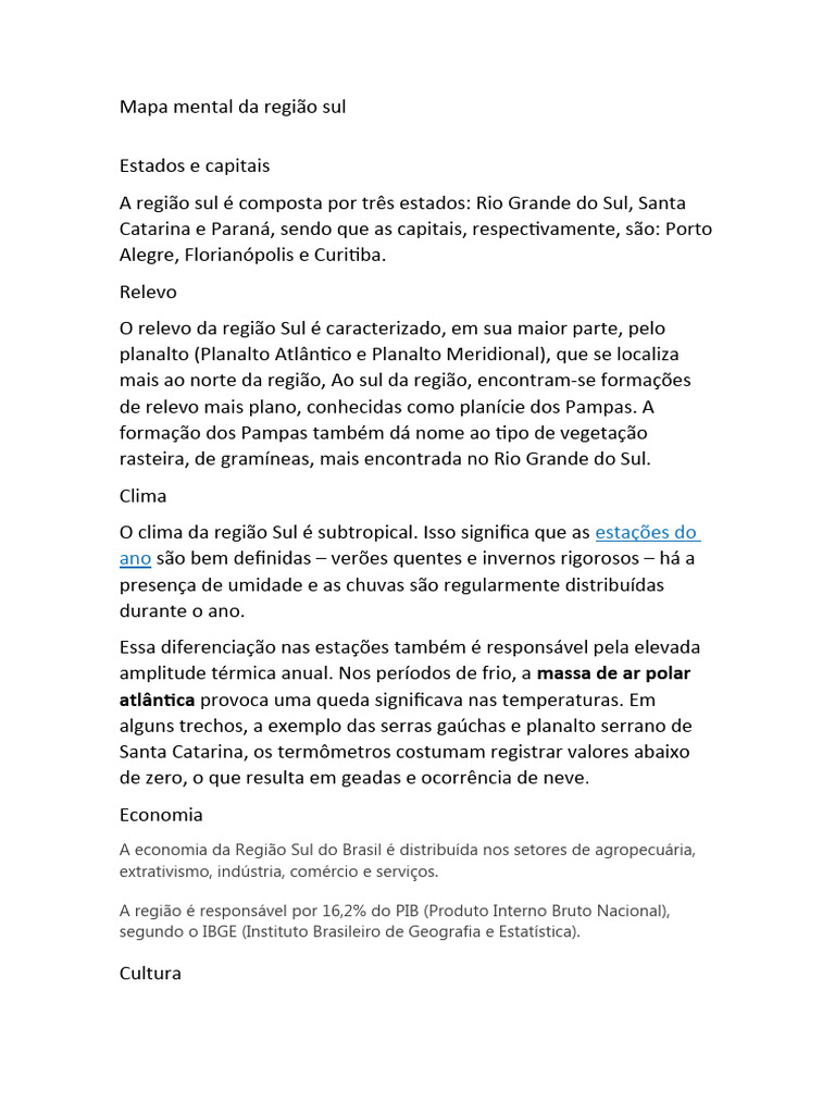 Mapa Mental Da Região Sul | PDF