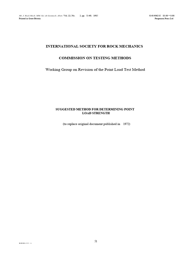 ISRM Point Load Strength Test Method | PDF | Materials | Applied And ...