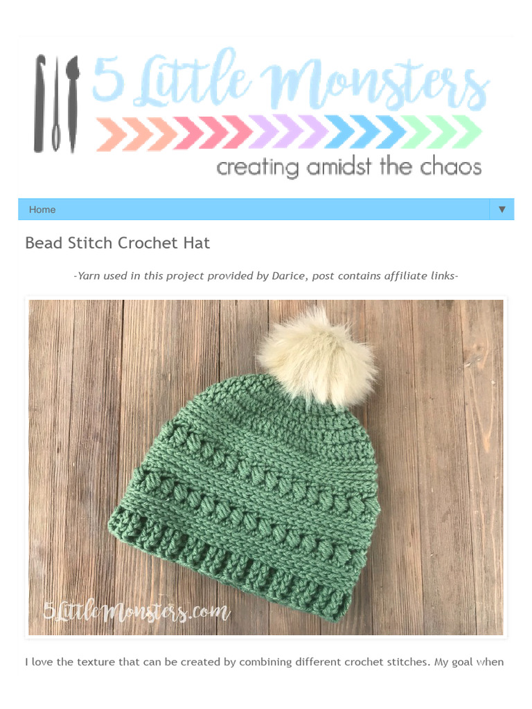 5 Little Monsters: Bead Stitch Crochet Hat PDF Crochet Figured