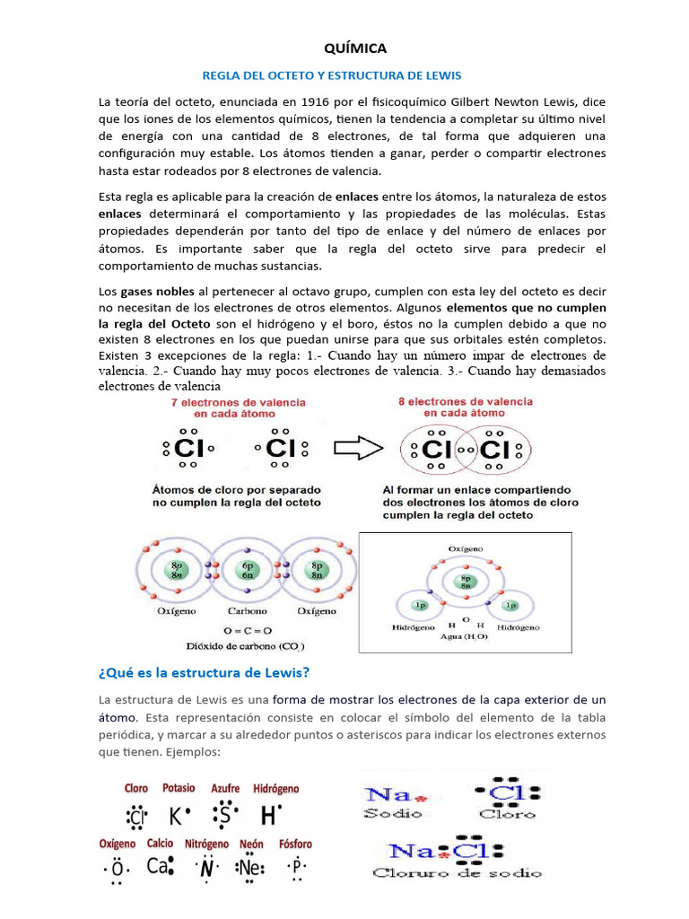 1° BGU (3) REGLA DEL OCTETO y R. LEWIS - AA | PDF | Ciencia de los ...