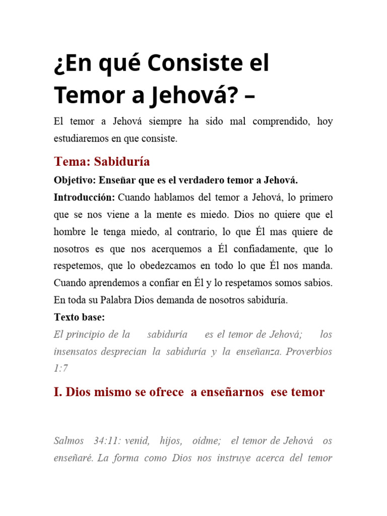 En Qué Consiste El Temor A Jehová | PDF | Sabiduría | Cristo (título)