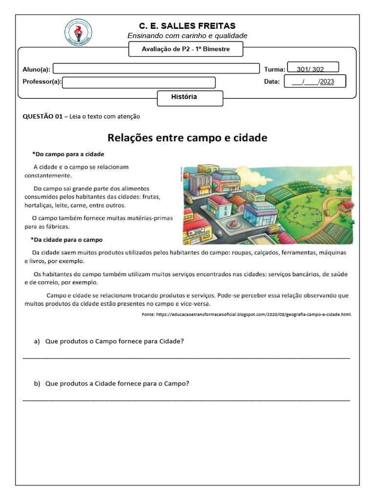 P2 - História 3° ano. 2023 | PDF