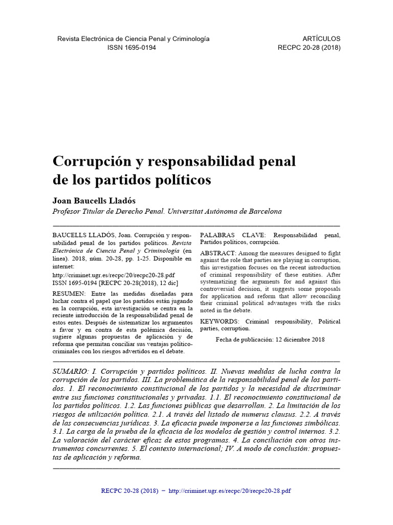 Corrupción y Responsabilidad Penal de Los Partidos Políticos | PDF ...