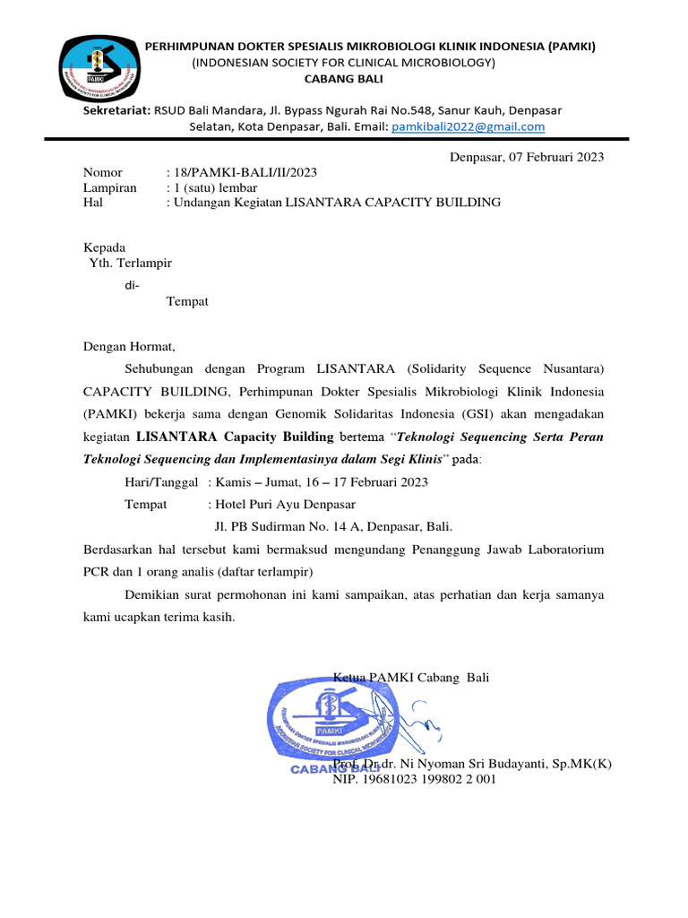 Undangan Kegiatan Lisantara Capacity Building | PDF