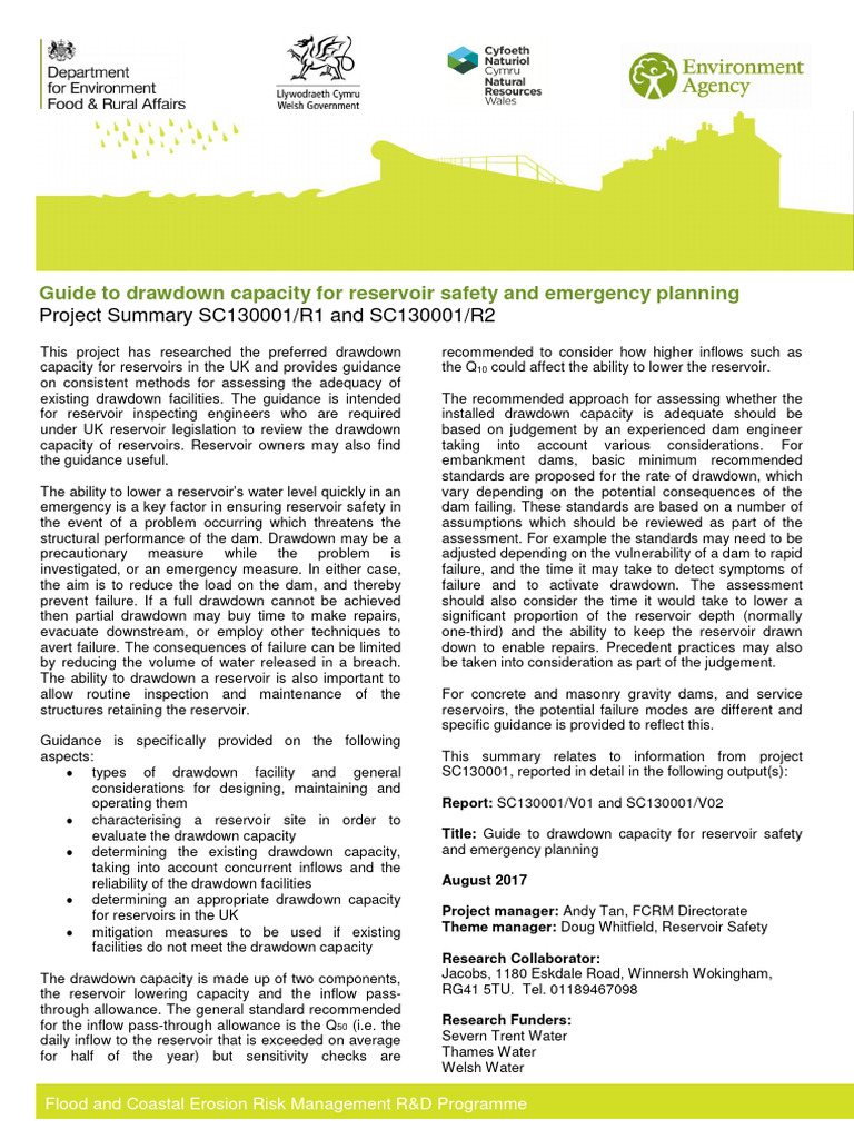 Guide To Drawdown Capacity For Reservoir Safety and Emergency Planning
