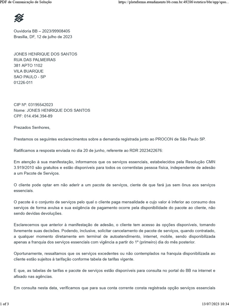 Esclarecimentos sobre Serviços Essenciais BB | PDF | Centro de atendimento