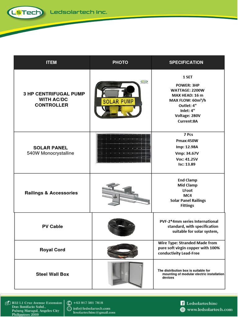 3hp Centrifugal Pump Complete Set Quotation | PDF | Solar Panel | Pump