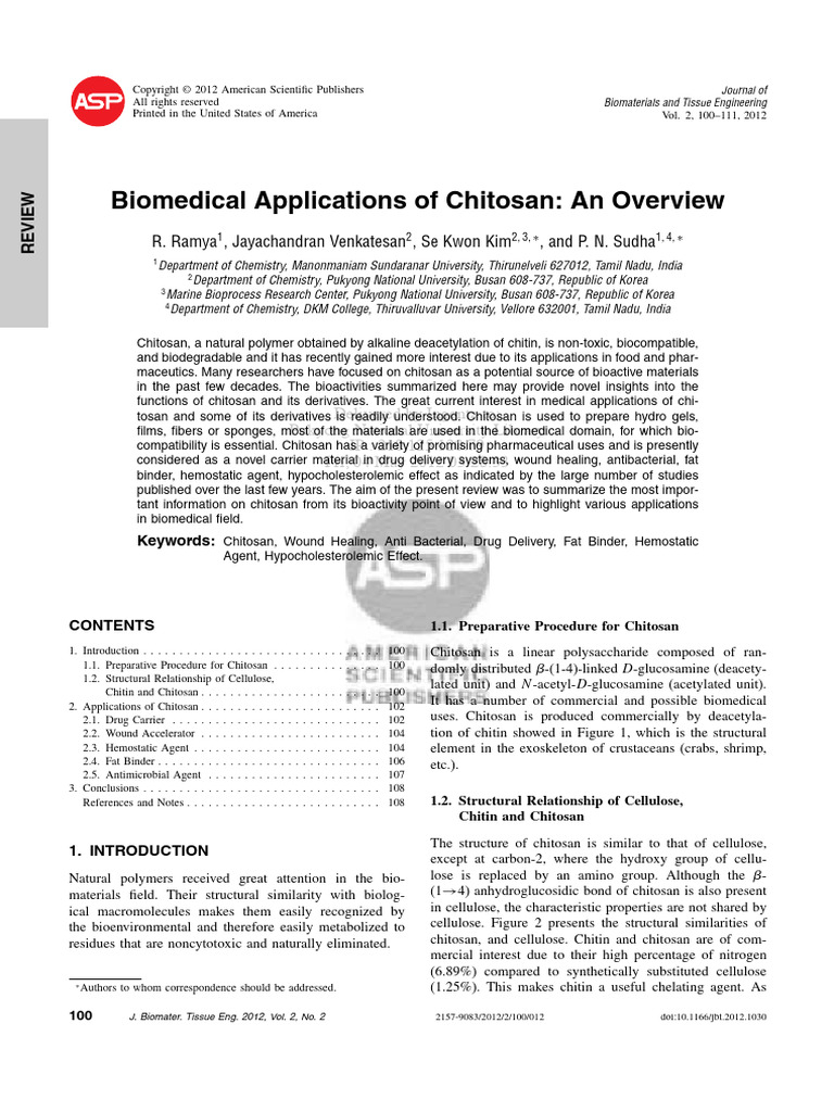 Biomedical Applications of Chitosan - An Overview | PDF | Wound Healing ...