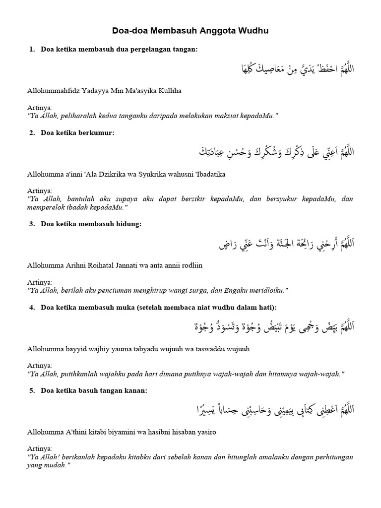 Doa Membasuh Anggota Wudhu | PDF