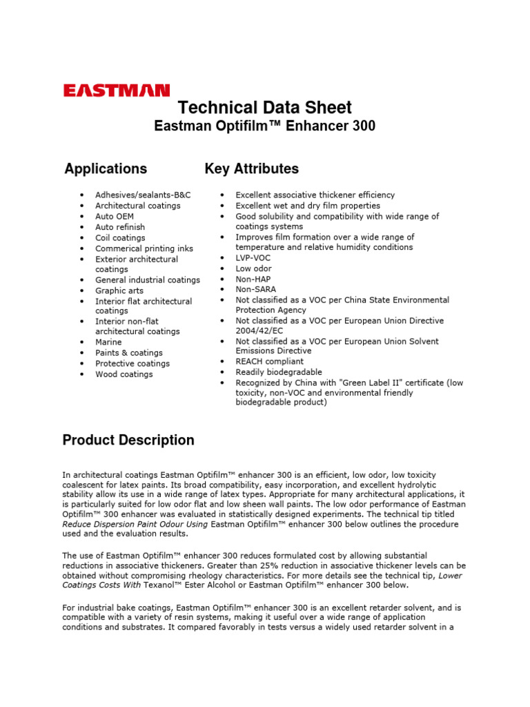 Eastman Optifilm™ Enhancer 300 PDF Paint Volatile Organic Compound
