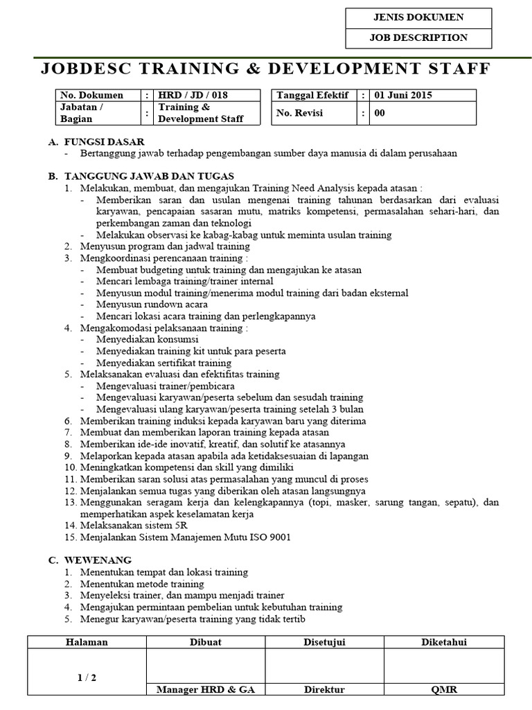 HRD jd.018 Training & Development Staff PDF