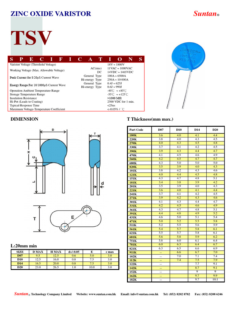 Suntan Zinc Oxide Varistor PDF Quantity Physical Sciences