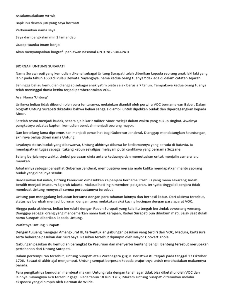 Biografi Untung Surapati: Pahlawan Nasional | PDF