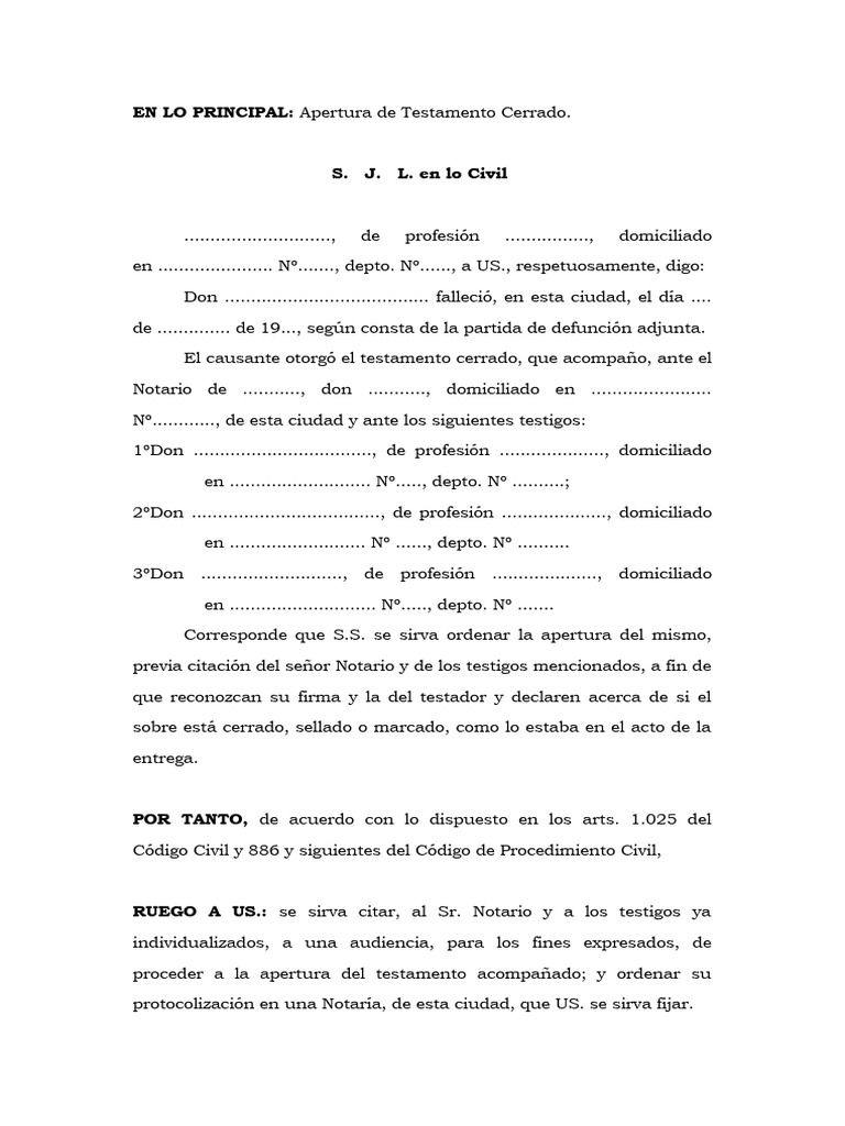 Ejemplos De Un Testamento Escrito