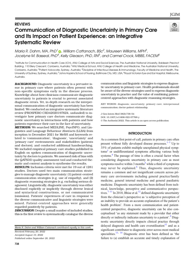 Communicating Diagnostic Uncertainty in Primary Care | PDF | Medical ...