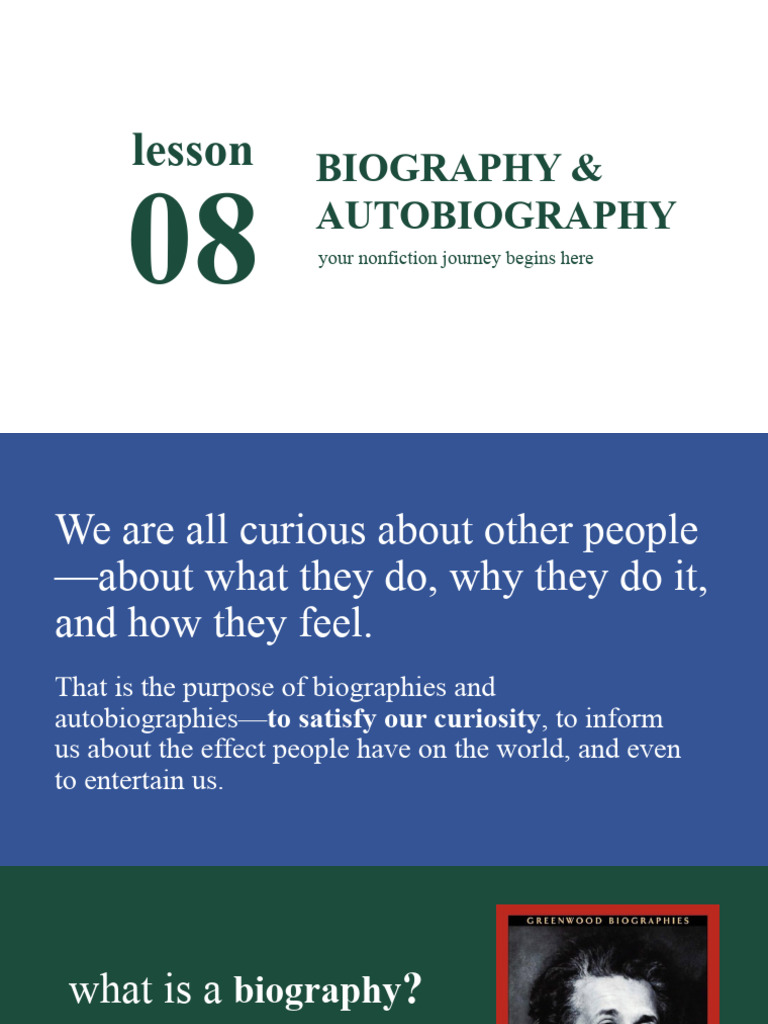 Lesson 8 Biography Autobiography Pdf Autobiographies Biography