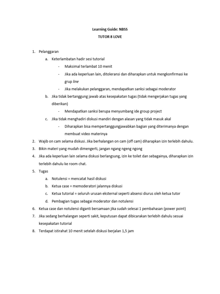 Panduan Pembelajaran NBSS dan Tugas | PDF