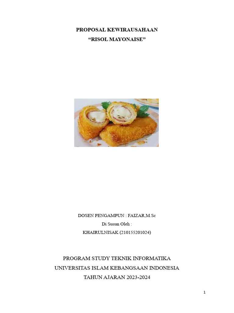 Proposal Usaha Risol Mayonaise | PDF