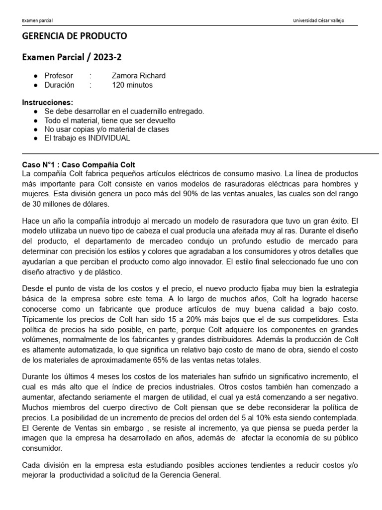 Examen Parcial: Gerencia de Producto | PDF | Logística | Business