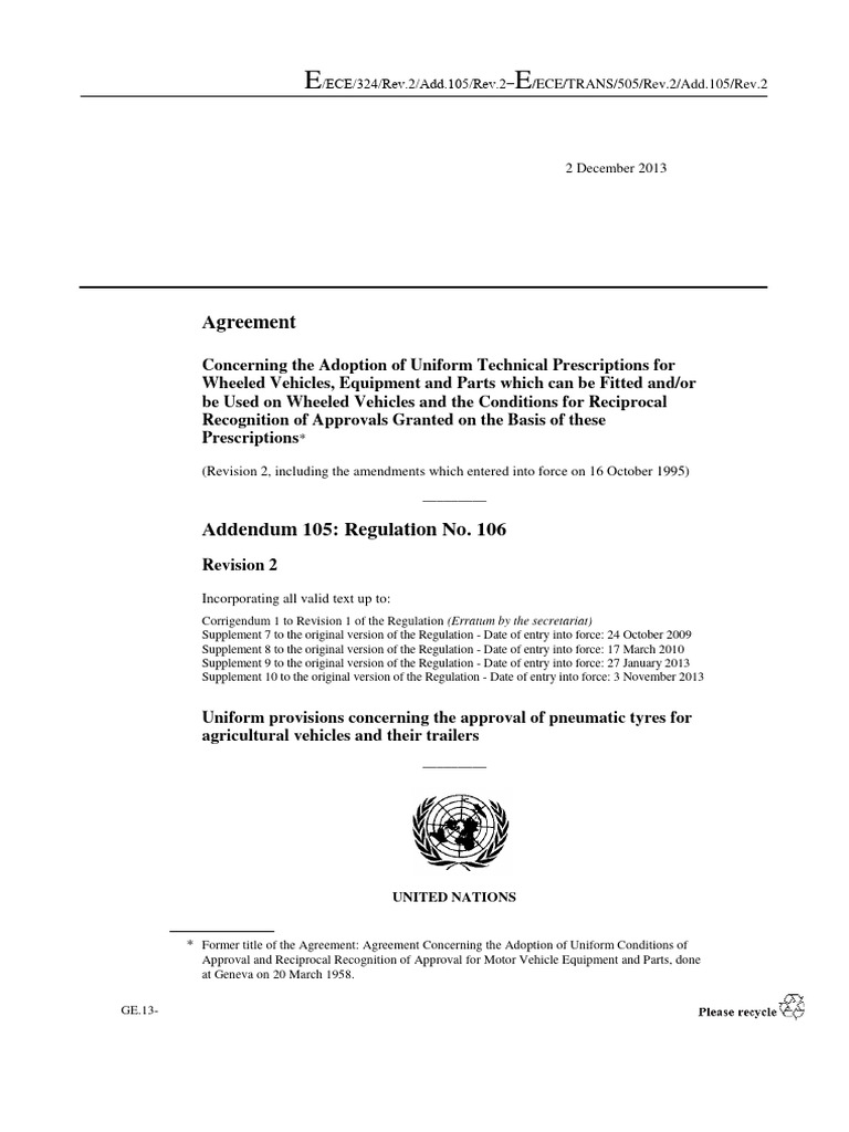 ECE Regulation 106: Tyre Approval Standards | PDF | Tire | Wheel