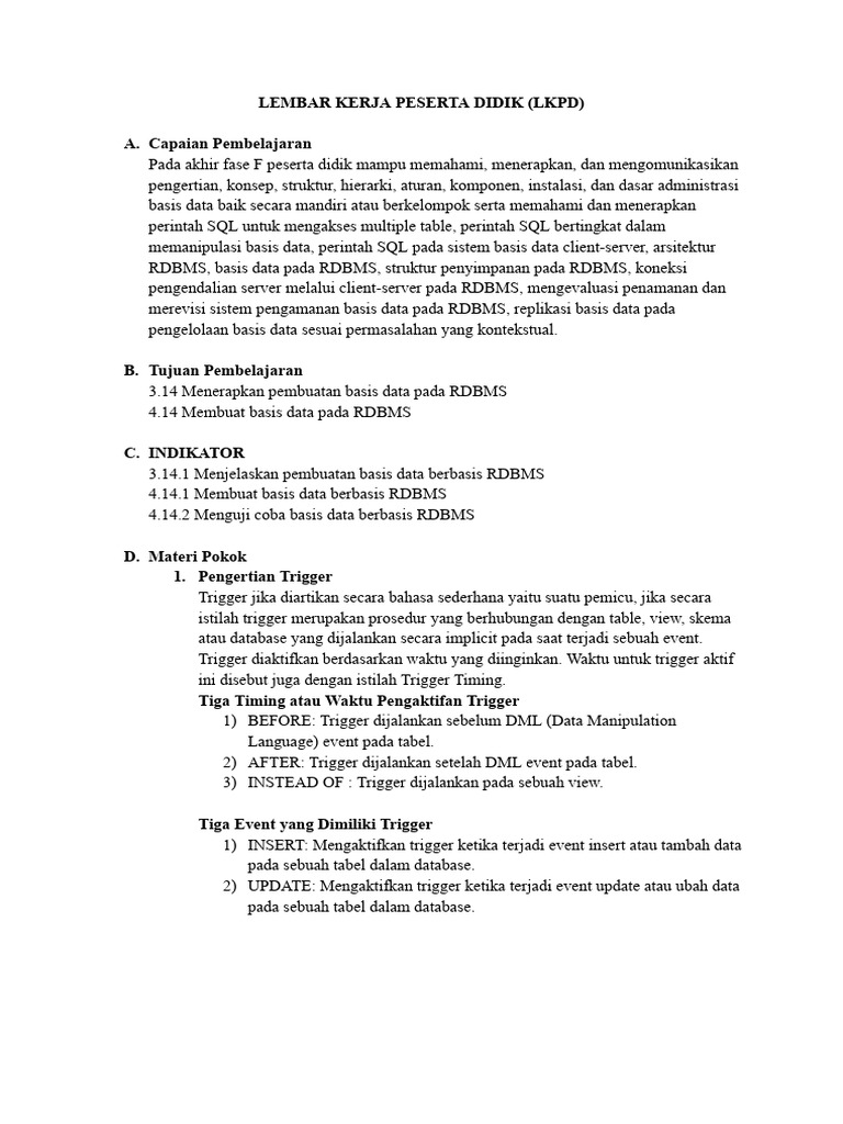 Pengertian dan Pembuatan Trigger SQL | PDF