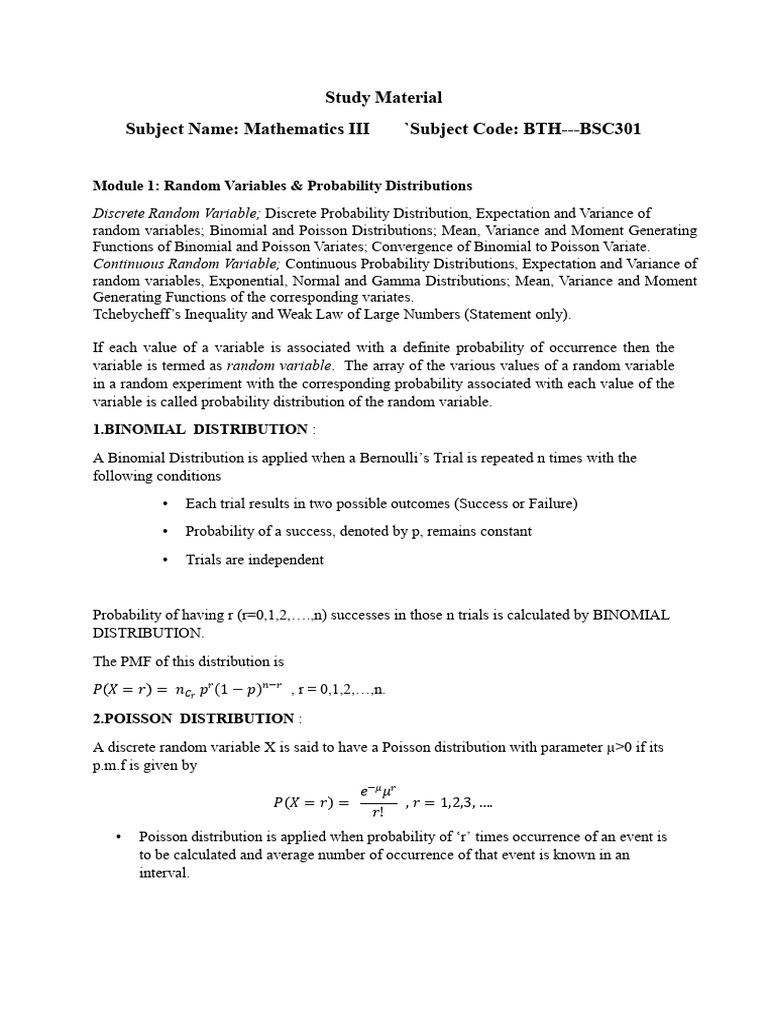 Mathematics III: Random Variables & Distributions | PDF | Errors And ...