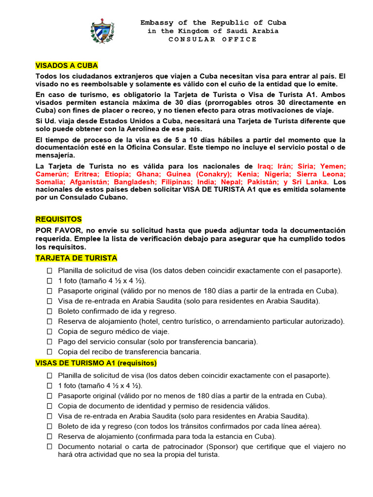 Visa Turista Requisitos TT A1 Es | PDF | Visa de viaje | Ley internacional