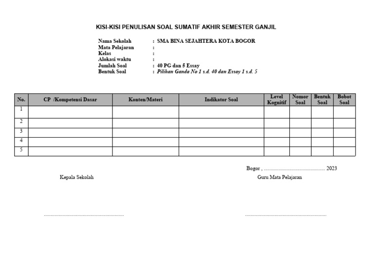 Format Kisi-Kisi SAS SMA - 2324 | PDF