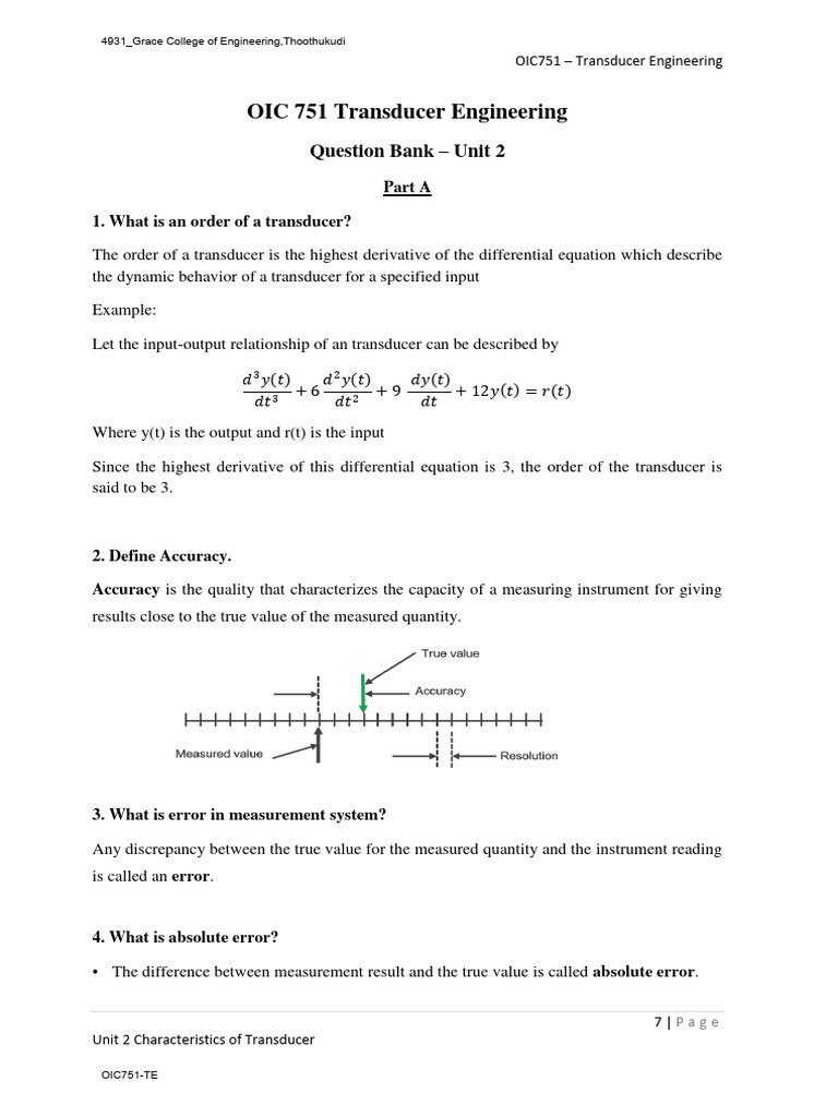 Transducer Characteristics Overview | PDF | Accuracy And Precision | Sensor