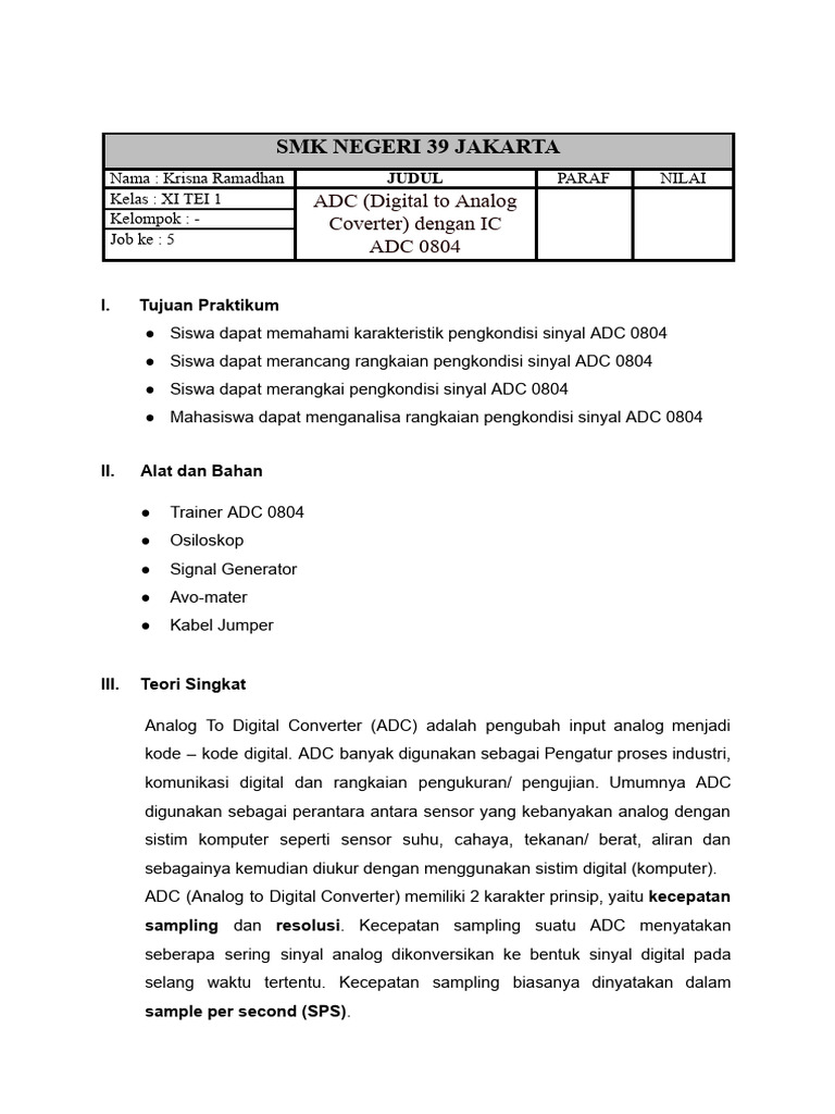 Praktikum ADC 0804 di SMK Negeri 39 | PDF
