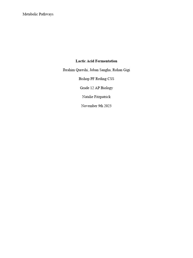 Lactate Fermentation Student Version Final-2 | PDF | Lactic Acid ...