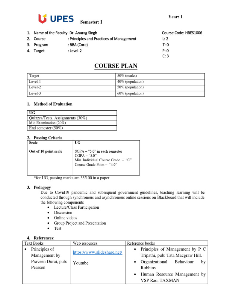 Course Plan: Management Principles | PDF | Decision Making | Human ...