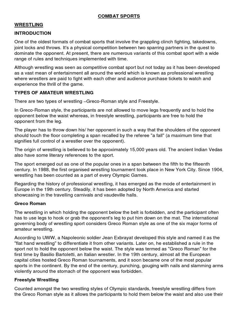 Overview of Wrestling as Combat Sport | PDF | Karate | Professional ...