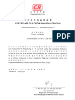 Certifi Cate OF Continuin RE I T R I ON: Hong Kong Xuwang Limited