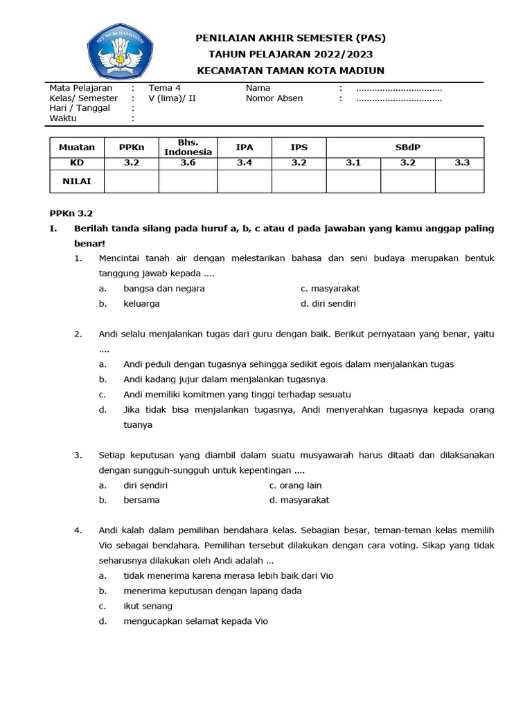 PAS Kelas 5 Tema 4 2022 | PDF | Seni & Disiplin Bahasa | Kajian Bahasa ...