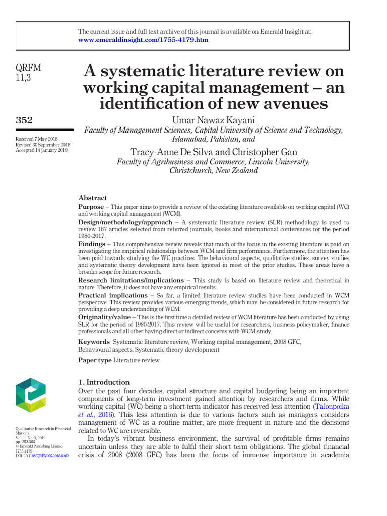 A Systematic Literature Review On Working Capital Management - An ...