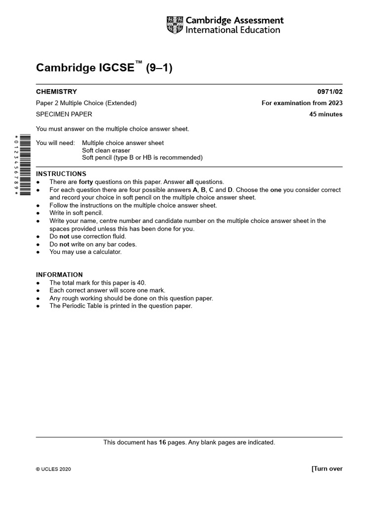 2023 Specimen Paper 2 Pdf Chemical Reactions Oxide