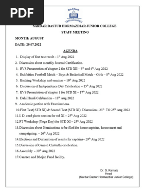 Staff Meeting Agenda