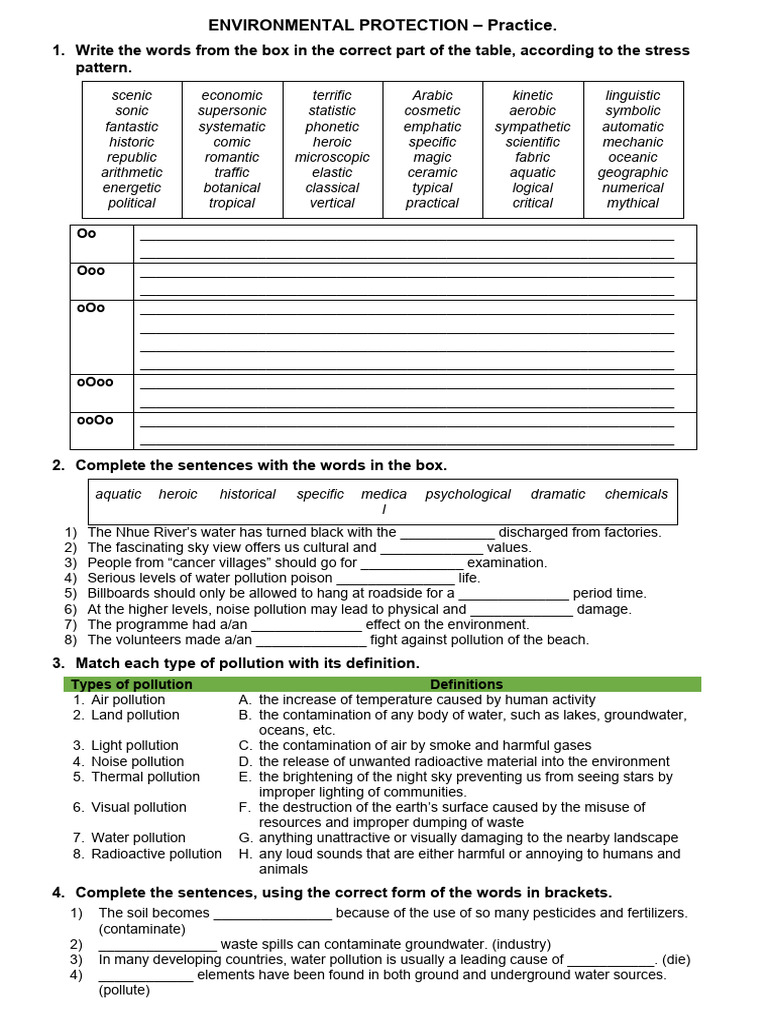 Environmental Protection Practice Exercises | PDF | Water Pollution | Water