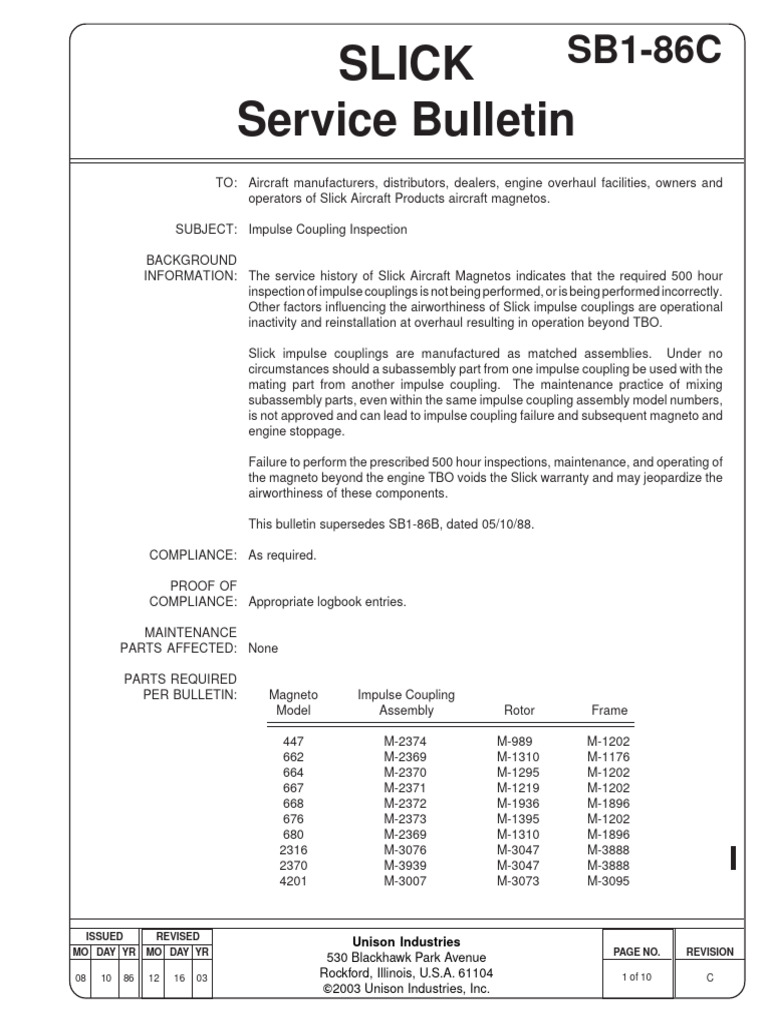 Slick Magneto 500 Hour Inspection Guide | PDF | Electrical Engineering ...