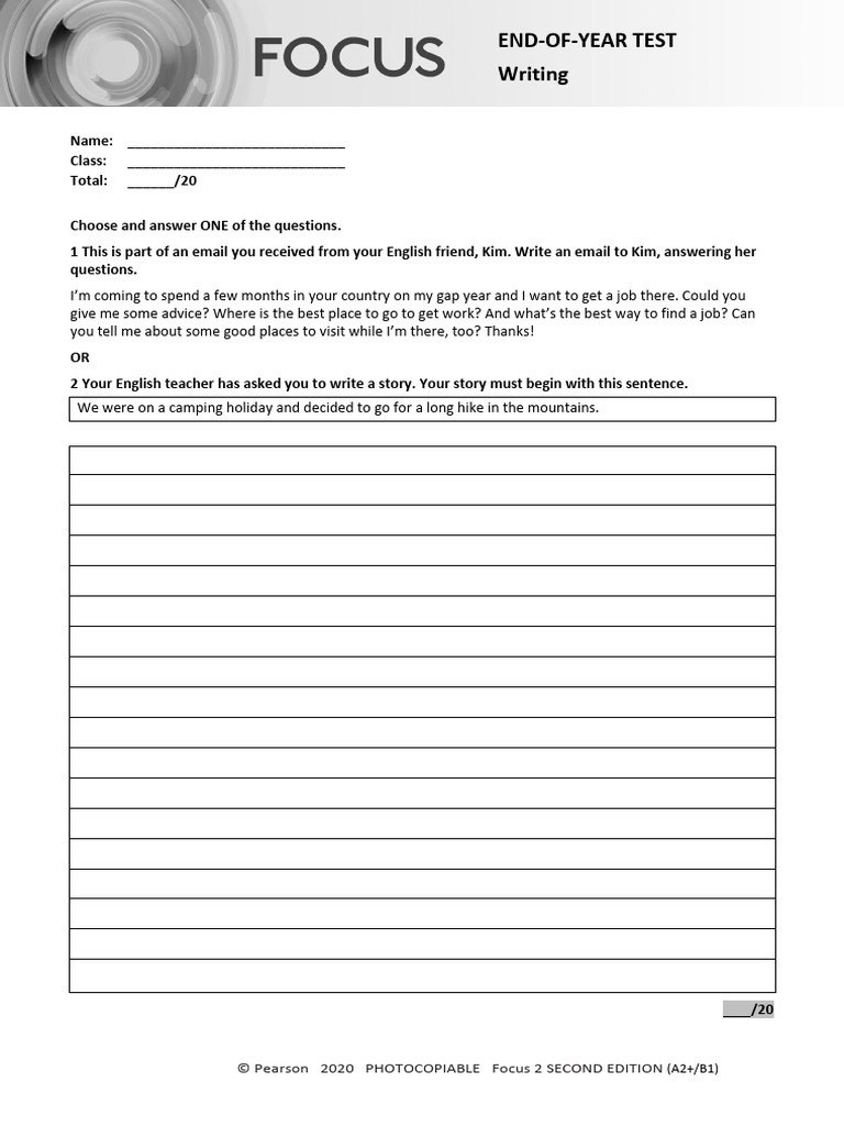 Focus2 2E End of Year Test Writing PDF