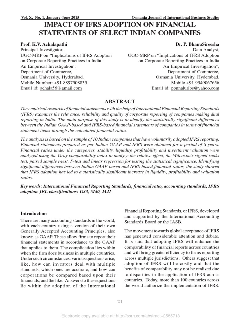 IFRS Impact on Indian Financial Statements | PDF | International ...