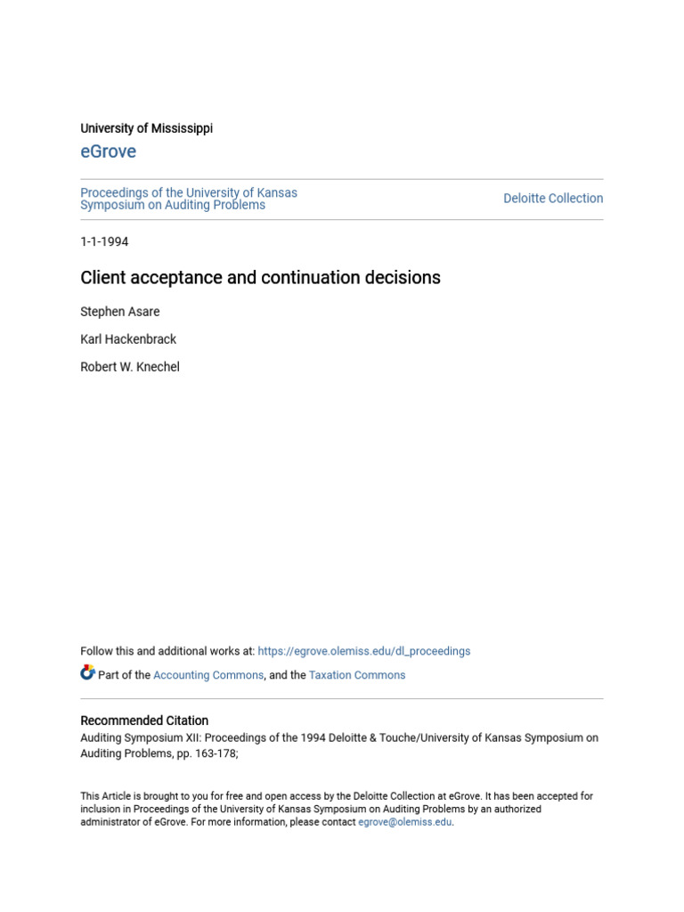 Client Acceptance And Continuation Decisions Pdf Audit Risk