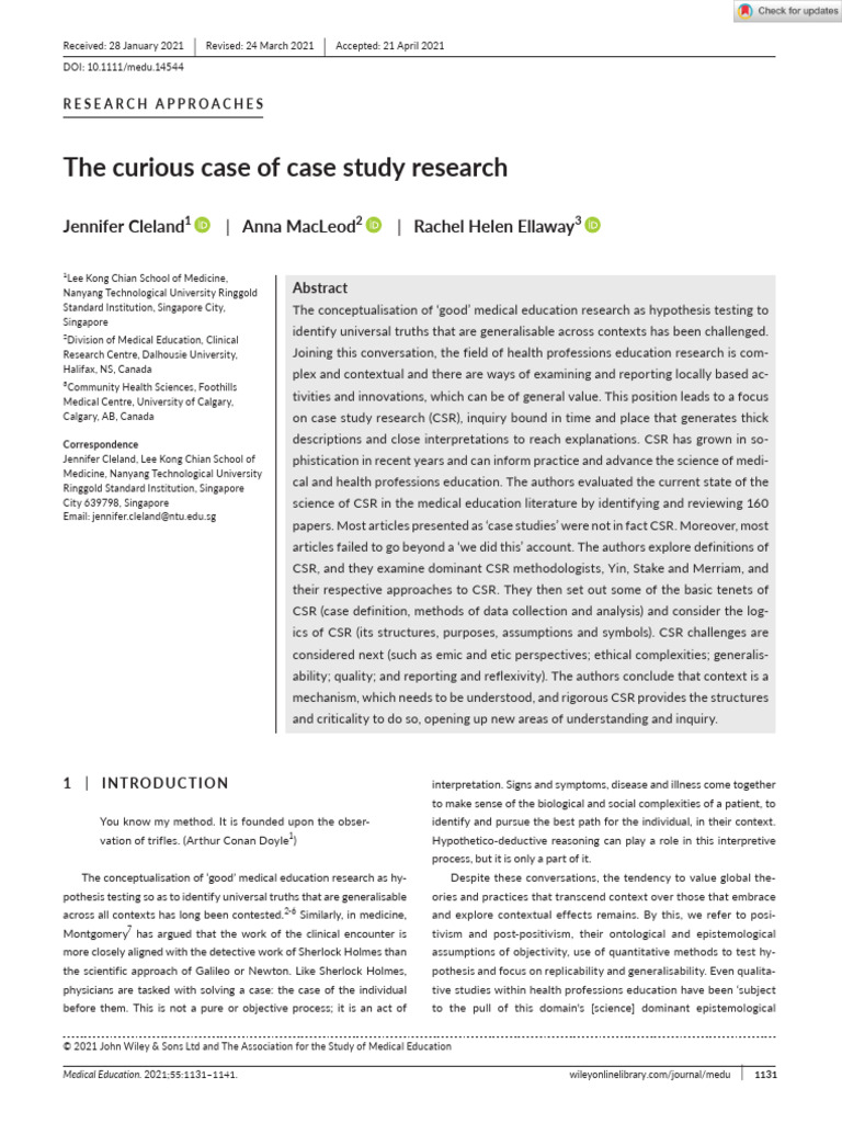 medical-education-2021-cleland-the-curious-case-of-case-study