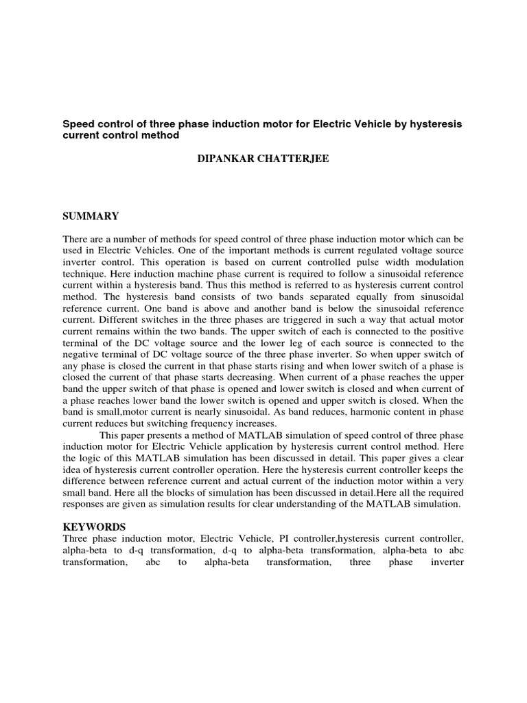 Hysteresis Control for EV Motor Speed | PDF | Electromagnetic Induction ...