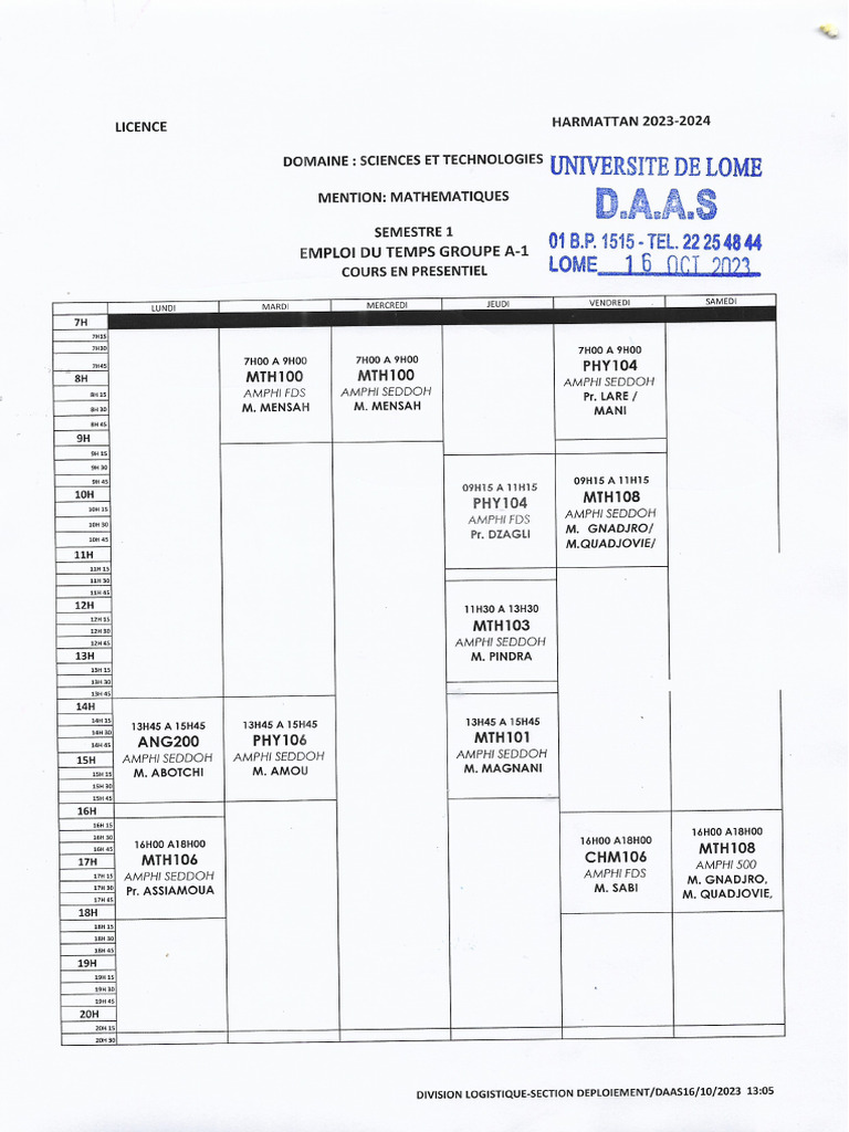 Nouvel Emploi Du Temps MATH PDF — free download