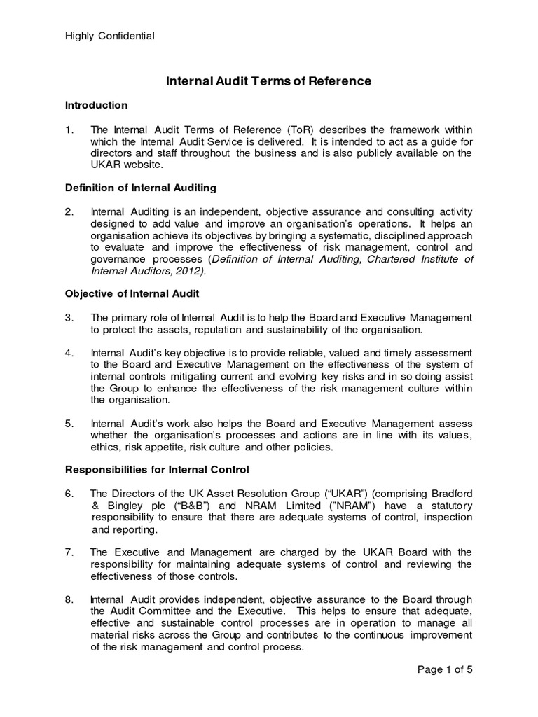Internal Audit Terms of Reference Guide | PDF | Internal Audit | Audit